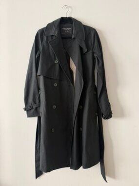 All Saints Black Double-Breasted Trench with Belt